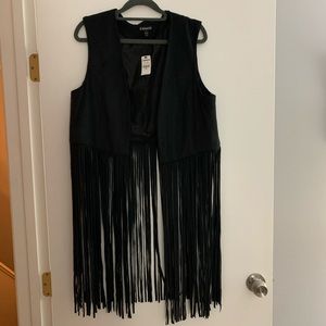 Express Black Suede Fringe Vest
